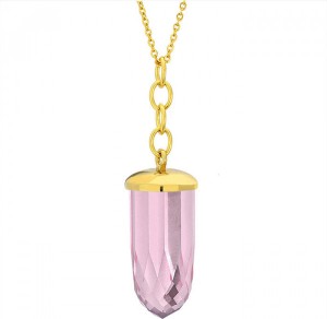 Manoki Naszyjnik z kryształowym, różowym szkłem na złotym łańcuszku