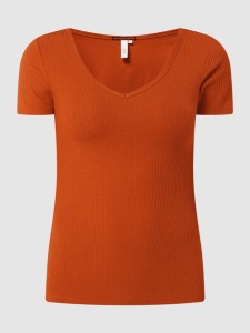 Pomarańczowa bluzka Q/s Designed By - S.oliver z bawełny z okrągłym dekoltem z krótkim rękawem