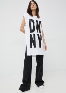 Bluzka DKNY z dzianiny z krótkim rękawem z nadrukiem