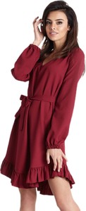Czerwona sukienka Moda Dla Ciebie z długim rękawem mini asymetryczna