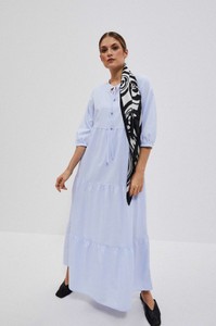 Niebieska sukienka Moodo.pl w stylu casual z długim rękawem rozkloszowana