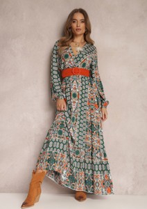 Sukienka Renee z długim rękawem z tkaniny z dekoltem w kształcie litery v
