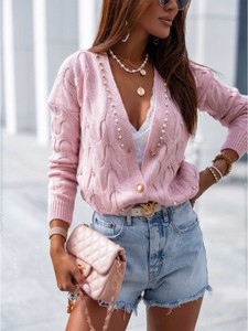 Różowy sweter Magmac w stylu casual z szyfonu