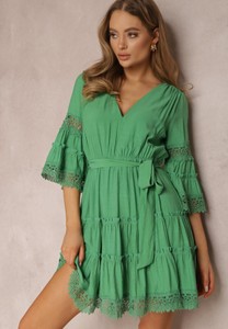 Zielona sukienka Renee w stylu casual mini z dekoltem w kształcie litery v