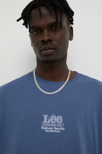 Niebieski t-shirt Lee w młodzieżowym stylu z krótkim rękawem z bawełny