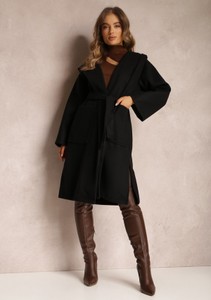 Czarny płaszcz Renee w stylu casual z kapturem