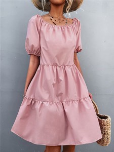 Różowa sukienka Sweet Summer z dekoltem w łódkę mini w stylu casual