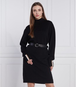 Czarna sukienka Hugo Boss mini z wełny z długim rękawem