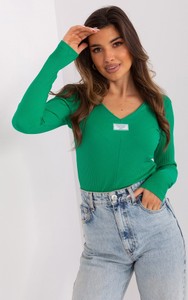 Zielona bluzka Relevance z długim rękawem w stylu casual z bawełny