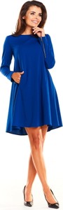 Niebieska sukienka Awama w stylu casual z długim rękawem z tkaniny