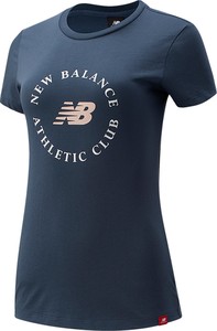 Granatowy t-shirt New Balance z bawełny z krótkim rękawem
