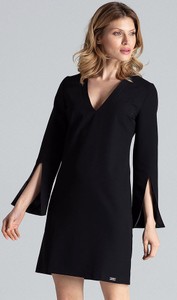 Czarna sukienka Figl z długim rękawem w stylu casual mini