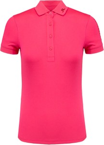 Różowy t-shirt J. Lindeberg z tkaniny z kołnierzykiem