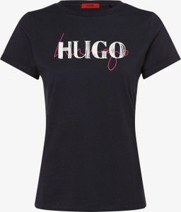 Granatowy t-shirt Hugo Boss w młodzieżowym stylu z okrągłym dekoltem z krótkim rękawem
