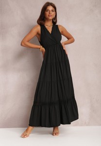 Czarna sukienka Renee trapezowa maxi z dekoltem w kształcie litery v