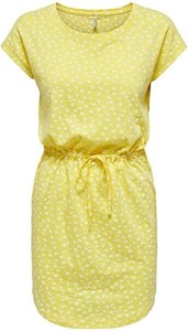 Żółta sukienka Only w stylu casual mini z okrągłym dekoltem