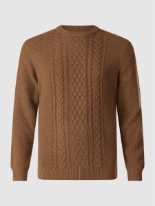 Brązowy sweter Jack & Jones z bawełny z okrągłym dekoltem