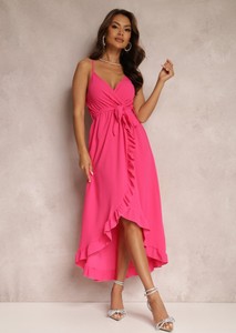 Różowa sukienka Renee z tkaniny z dekoltem w kształcie litery v na ramiączkach