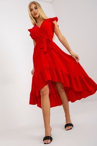 Czerwona sukienka Janes asymetryczna z dekoltem w kształcie litery v midi