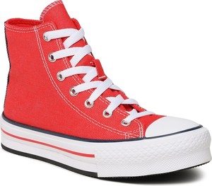 Czerwone trampki Converse w młodzieżowym stylu z płaską podeszwą sznurowane