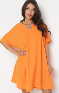 Pomarańczowa sukienka born2be w stylu casual z długim rękawem