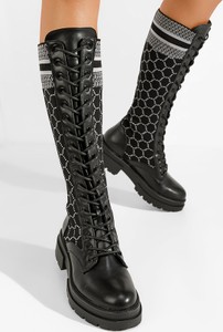 Czarne kozaki Zapatos w stylu casual z płaską podeszwą na zamek