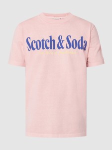 Różowy t-shirt Scotch & Soda z krótkim rękawem z bawełny w młodzieżowym stylu