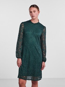 Zielona sukienka Pieces prosta z długim rękawem