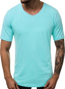 Miętowy t-shirt Ozonee z krótkim rękawem w stylu casual z bawełny