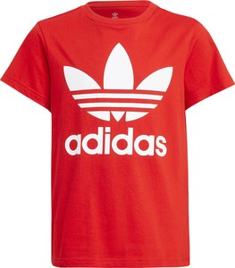 Czerwona koszulka dziecięca Adidas dla chłopców z bawełny