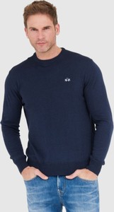 Granatowy sweter La Martina z okrągłym dekoltem z wełny