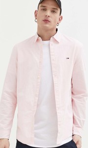 Różowa koszula Tommy Jeans z długim rękawem z bawełny