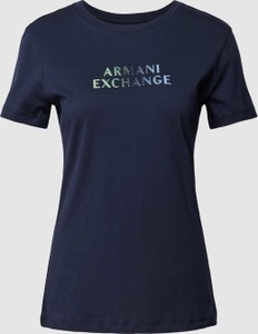 Granatowa bluzka Armani Exchange z bawełny z krótkim rękawem