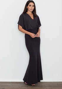 Czarna sukienka Figl z krótkim rękawem z dekoltem w kształcie litery v