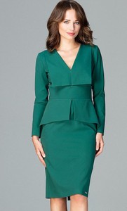Zielona sukienka LENITIF midi z długim rękawem z dekoltem w kształcie litery v