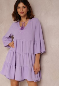 Fioletowa sukienka Renee z długim rękawem mini w stylu boho