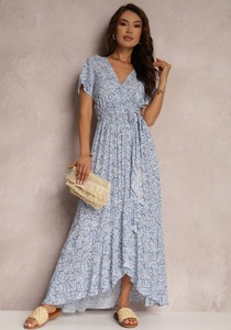 Niebieska sukienka Renee midi z tkaniny kopertowa