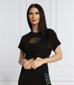 Czarny t-shirt DKNY w młodzieżowym stylu z okrągłym dekoltem