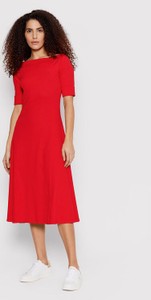 Czerwona sukienka Ralph Lauren z okrągłym dekoltem midi
