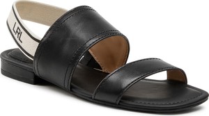 Czarne sandały Ralph Lauren w stylu casual z płaską podeszwą ze skóry ekologicznej