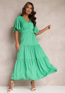 Zielona sukienka Renee w stylu casual z odkrytymi ramionami z dekoltem w kształcie litery v