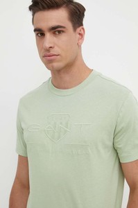 Zielony t-shirt Gant z bawełny z krótkim rękawem