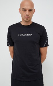 Czarny t-shirt Calvin Klein z krótkim rękawem z dzianiny z nadrukiem