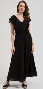 Czarna sukienka Moodo.pl maxi z dekoltem w kształcie litery v z tkaniny