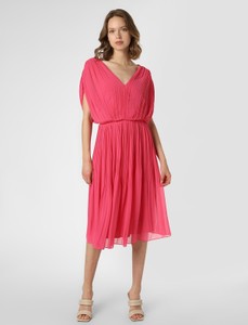 Różowa sukienka S.Oliver Black Label z długim rękawem z dekoltem w kształcie litery v