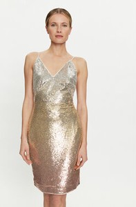 Złota sukienka Guess bodycon na ramiączkach z dekoltem w kształcie litery v
