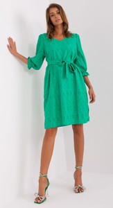 Zielona sukienka Lakerta w stylu casual z długim rękawem z okrągłym dekoltem