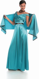 Niebieska sukienka Fokus maxi w stylu glamour z dekoltem w kształcie litery v