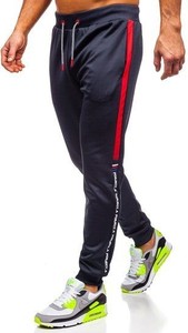 Granatowe spodnie sportowe Denley z nadrukiem z dresówki