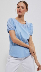 Niebieska bluzka Moodo.pl z bawełny z krótkim rękawem w stylu casual